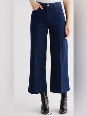 PAIGE Genesee Crop Wide Leg Jeans Elvira Dark Wash Sz 28 High Rise Stretch